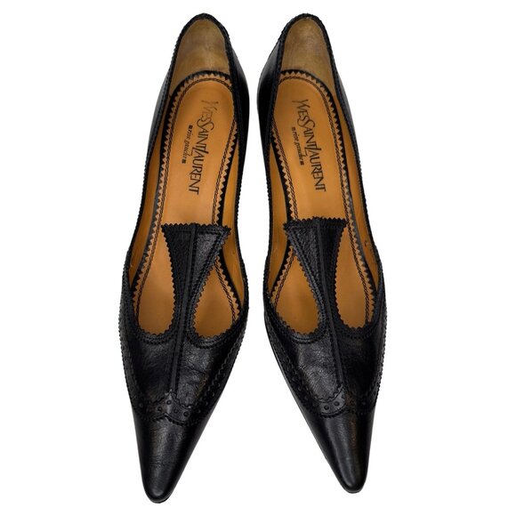 Vintage Shoes - Vintage Yves Saint Laurent Size 39 8 YSL Black Leather Kitten Heels Shoes Pump